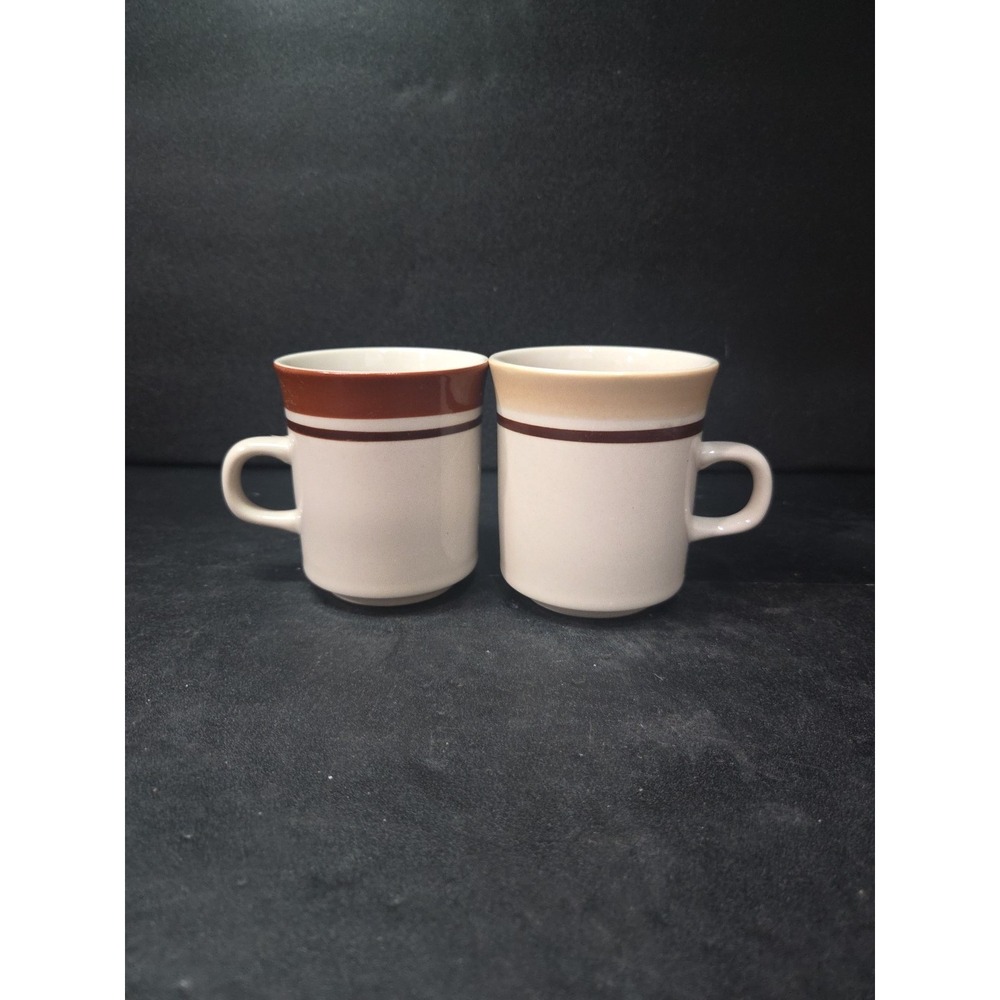 Sienna‎ & Beige Stoneware Cups, Vintage Carousel Set Of 2, Stoneware Coffee Mugs